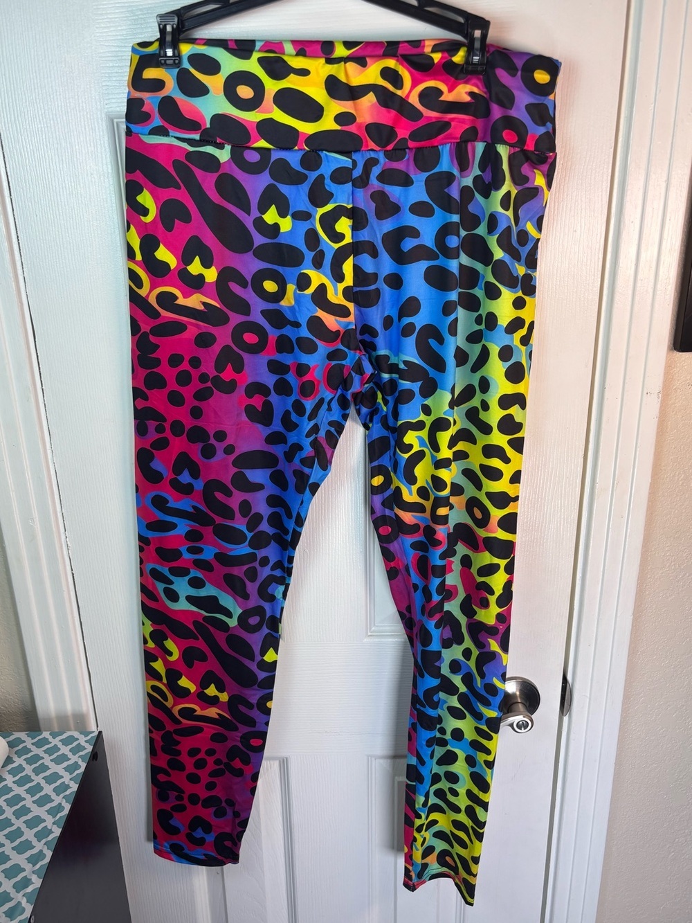 Women's Rainbow Leopard Print Leggings - Vibrant Multicolor - Picture 2 of 12